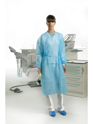 Gown with cotton cuffs (length 43.34") light blue