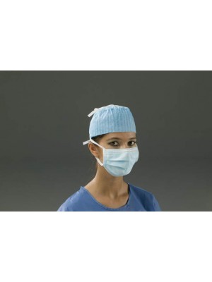 Three-layer face mask with strings light blue